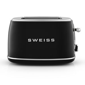 Torradeira vintage SWEISS GRS9 de 850 W com 2 ranhuras, 6 níveis de tostagem e função descongelar, preta