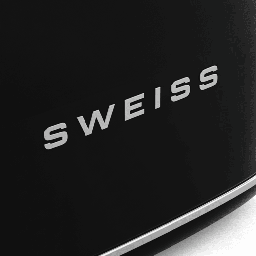 Torradeira vintage SWEISS GRS9 de 850 W com 2 ranhuras, 6 níveis de tostagem e função descongelar, preta