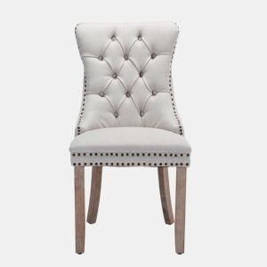 Cadeira de sala de jantar - Conjunto de 2 unidades, moderna, estofada em linho, encosto capitoné, pernas em madeira - Bege