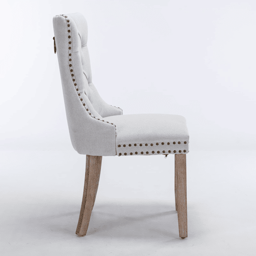 Cadeira de sala de jantar - Conjunto de 2 unidades, moderna, estofada em linho, encosto capitoné, pernas em madeira - Bege