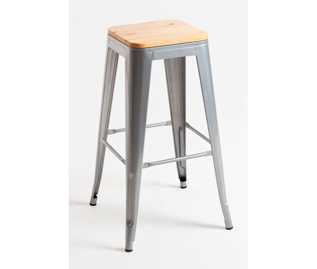 Pack 6 taburetes torix altos madera natural - gris metalizado