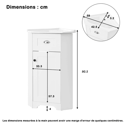 Móvel de casa de banho 81x47x93 cm - Suporte, lavatório em cerâmica, MDF resistente à água, arrumação - Branco