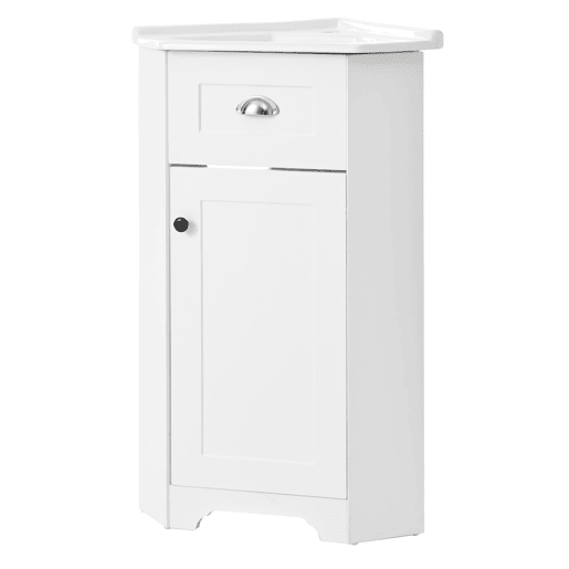 Móvel de casa de banho 81x47x93 cm - Suporte, lavatório em cerâmica, MDF resistente à água, arrumação - Branco
