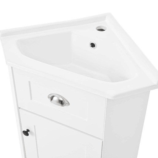 Móvel de casa de banho 81x47x93 cm - Suporte, lavatório em cerâmica, MDF resistente à água, arrumação - Branco