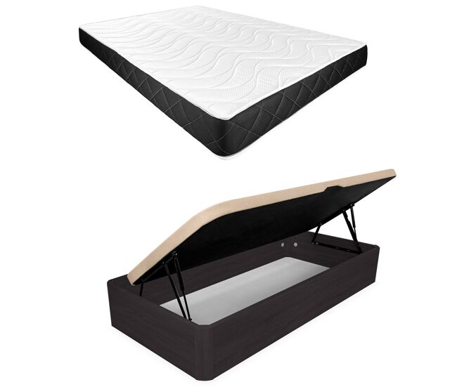 Pack 90x200 colchón viscoelástico juno + canapé madera abatible con apertura lateral con montaje incluido | color wengué