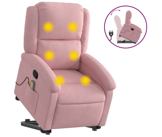 Vidaxl sillón reclinable de masaje elevable terciopelo rosa