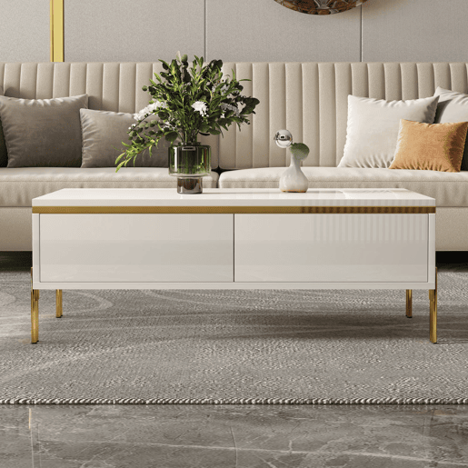 Mesa de centro 100x50x36 cm - moderna, multifuncional, alto brilho - branca