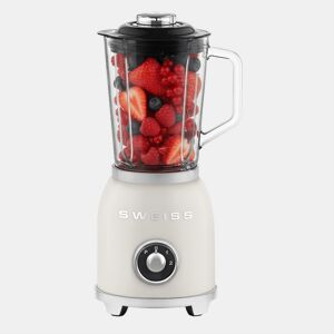 Liquidificadora vintage SWEISS MXV8 de 1000 W com jarro de 1,5 L, função pulse e lâminas em aço inoxidável, bege