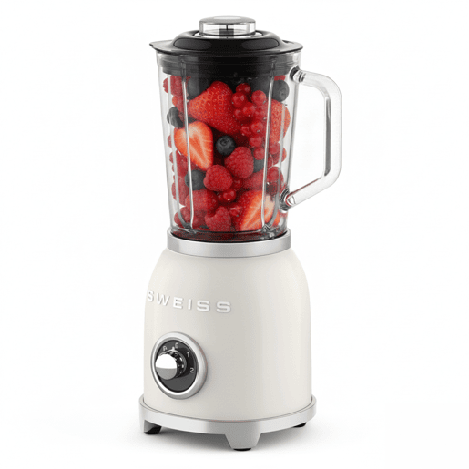 Liquidificadora vintage SWEISS MXV8 de 1000 W com jarro de 1,5 L, função pulse e lâminas em aço inoxidável, bege