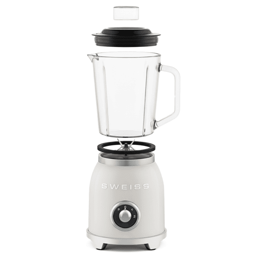 Liquidificadora vintage SWEISS MXV8 de 1000 W com jarro de 1,5 L, função pulse e lâminas em aço inoxidável, bege