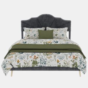 Cama minimalista 160x200 - cabeceira suave e confortável, base baixa multifuncional - cinzenta