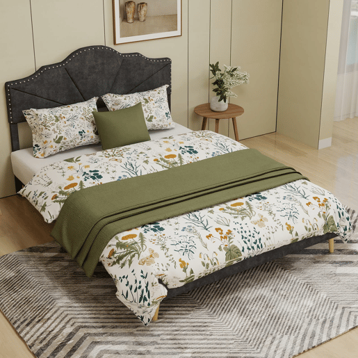 Cama minimalista 160x200 - cabeceira suave e confortável, base baixa multifuncional - cinzenta