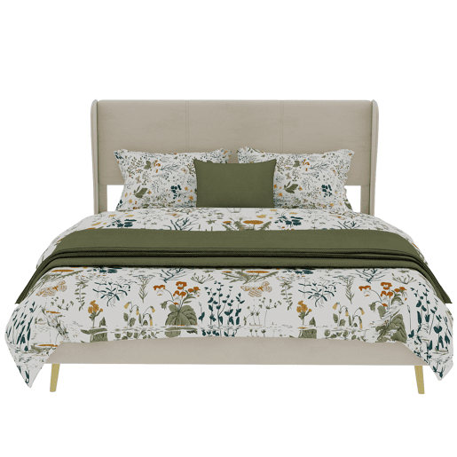 Cama estofada 140x200 cm - Minimalista moderna, cabeceira acolchoada, base baixa, bege