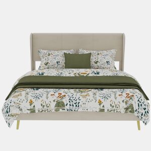 Cama estofada 140x200 cm - Minimalista moderna, cabeceira acolchoada, base baixa, bege