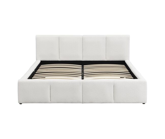 Cama doble tapizada 180x200 - con cabecero acolchado y somier - beige bouclé