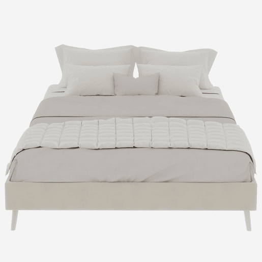 Cama moderna minimalista 140x200 - Base baixa, tecido veludo holandês - Bege Cama moderna minimalista 140x200 - Base baixa, tecido veludo holandês - Bege