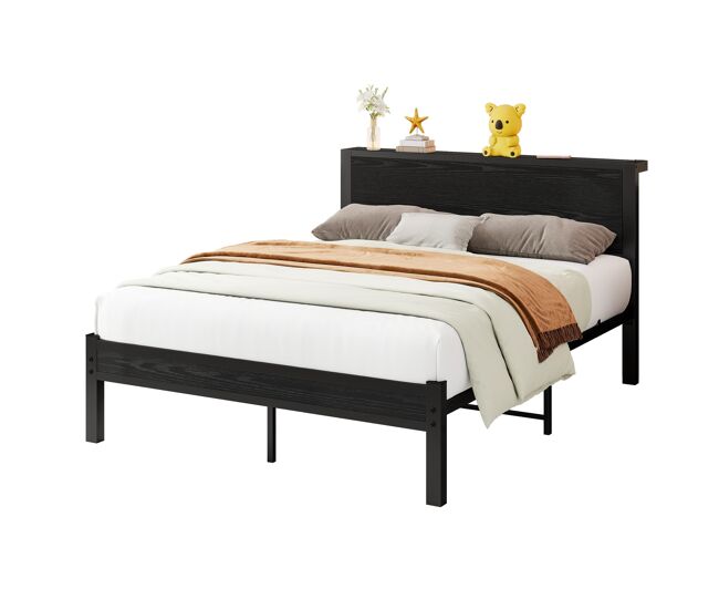 Cama metálica 140x200 cm - cabecero con almacenamiento, silenciosa - negro