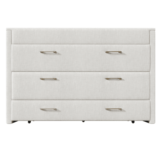 Cama armário 140x200 - Com gaveta, ligações USB e Tipo-C, plataforma convertível, sem colchão - Bege