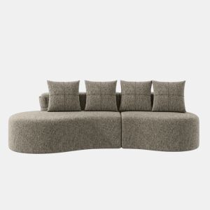 Sofá de linho para 4 pessoas - almofadas, espuma de alta densidade, porta-copos e bolso lateral - cáqui