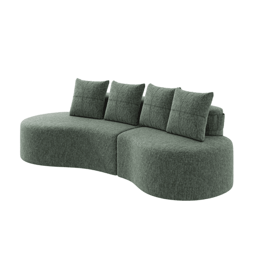 Sofá de linho com 4 almofadas - Enchimento de espuma de alta densidade + molas, porta-copos e bolso lateral - Verde