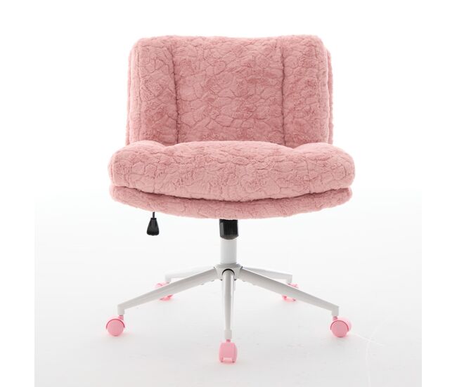 Silla de oficina 26,4" - asiento ancho, peluche sintético, base metálica, giratoria - rosa