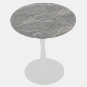 Mesa de centro 70 cm - estilo moderno de meados do século, tampo redondo em mármore - Branco antigo + Cinza escuro