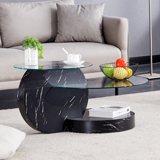 Mesa de centro em vidro temperado - design minimalista multicamadas - pretotransparente