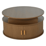 Mesa de centro elevável 75x75x52 cm - LED redonda com arrumação oculta - nogueira