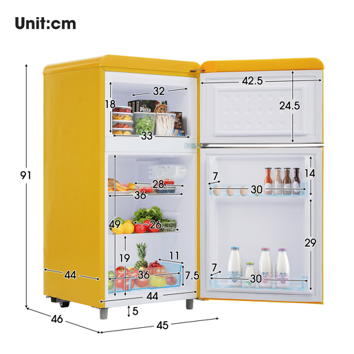 Frigorífico retro 72L - Porta dupla superior e inferior - Amarelo