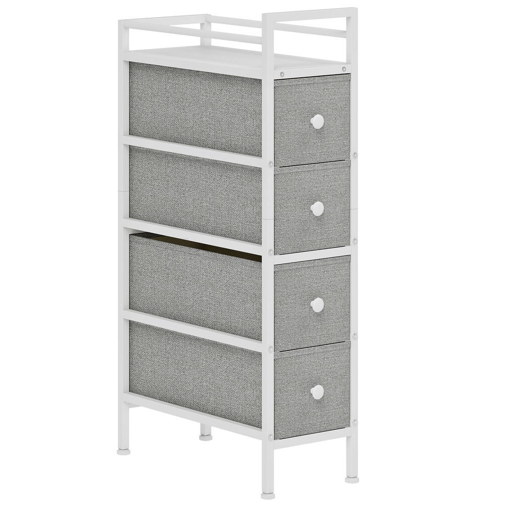 Homcom cómoda con 4 cajones de tela, cómoda para dormitorio estrecha con marco de acero, cajonera para espacios pequeños, sala de estar, vestidor, baño, gris claro