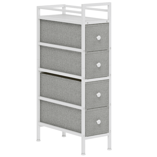 HOMCOM Móvel de Arrumação Estreito com 4 Gavetas de Tecido Cómoda para Quarto Estreita com Estrutura de Aço para Espaços Pequenos Sala de Estar Closet Casa de Banho 20x43x81,5 cm Cinzento Claro HOMCOM Móvel de Arrumação Estreito com 4 Gavetas de Tecido Cómoda para Quarto Estreita com Estrutura de Aço para Espaços Pequenos Sala de Estar Closet Casa de Banho 20x43x81,5 cm Cinzento Claro