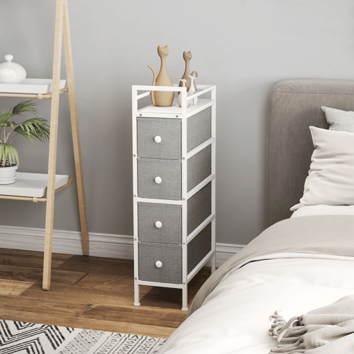 HOMCOM Móvel de Arrumação Estreito com 4 Gavetas de Tecido Cómoda para Quarto Estreita com Estrutura de Aço para Espaços Pequenos Sala de Estar Closet Casa de Banho 20x43x81,5 cm Cinzento Claro HOMCOM Móvel de Arrumação Estreito com 4 Gavetas de Tecido Cómoda para Quarto Estreita com Estrutura de Aço para Espaços Pequenos Sala de Estar Closet Casa de Banho 20x43x81,5 cm Cinzento Claro