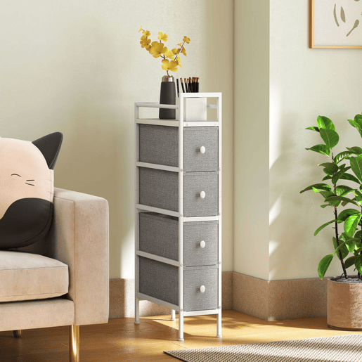 HOMCOM Móvel de Arrumação Estreito com 4 Gavetas de Tecido Cómoda para Quarto Estreita com Estrutura de Aço para Espaços Pequenos Sala de Estar Closet Casa de Banho 20x43x81,5 cm Cinzento Claro HOMCOM Móvel de Arrumação Estreito com 4 Gavetas de Tecido Cómoda para Quarto Estreita com Estrutura de Aço para Espaços Pequenos Sala de Estar Closet Casa de Banho 20x43x81,5 cm Cinzento Claro
