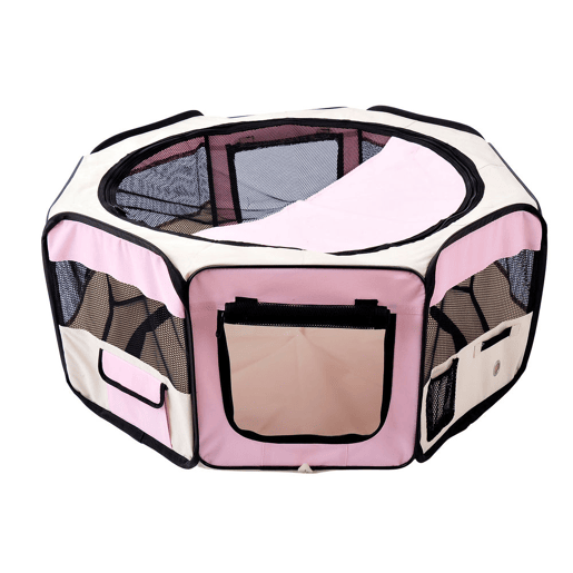 PawHut Parque Dobrável para Cães e Gatos, Cercado Portátil para Animais Pequenos Impermeável de Tecido Oxford com 2 Portas, para Exterior e Interior, Ø90x41 cm, Rosa