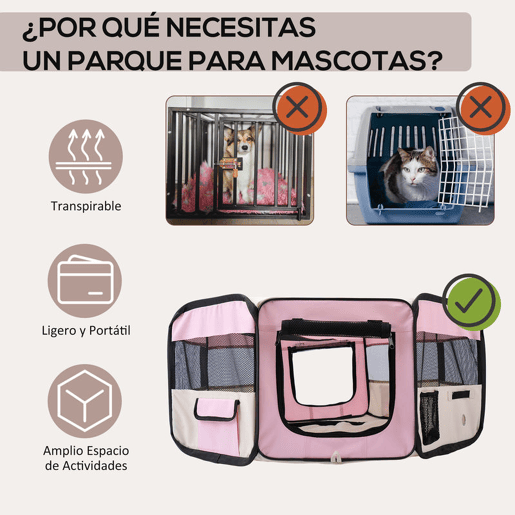 PawHut Parque Dobrável para Cães e Gatos, Cercado Portátil para Animais Pequenos Impermeável de Tecido Oxford com 2 Portas, para Exterior e Interior, Ø90x41 cm, Rosa