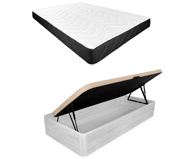 Pack 90x200 colchón viscoelástico juno + canapé madera abatible con apertura lateral con montaje incluido | color polar