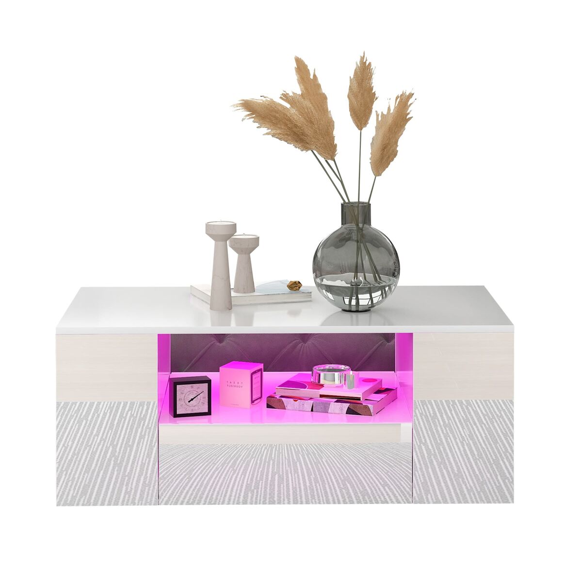 mesa de centro 95x53x37cm - 2 cajones y 2 estantes - blanco