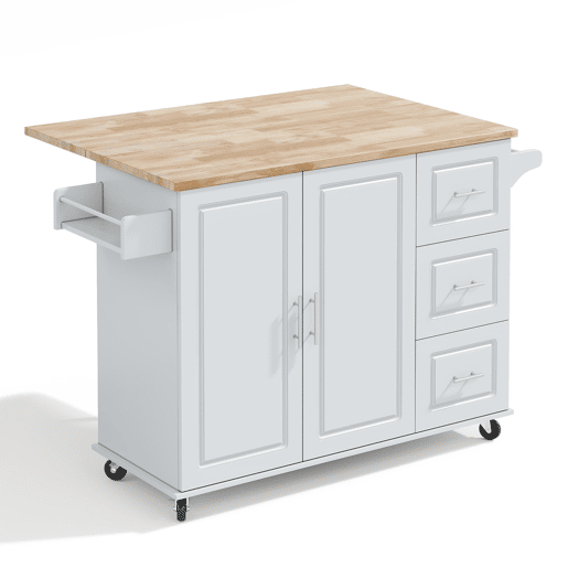 Mesa de cozinha móvel grande 137x43(76)x92 cm - Bancada em madeira de carvalho, design dobrável, armário multifuncional, 3 gavetas, suporte para toalhas - Cinza