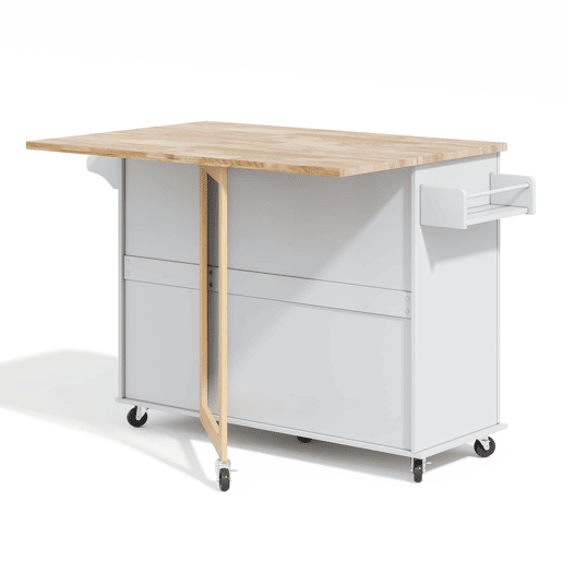 Mesa de cozinha móvel grande 137x43(76)x92 cm - Bancada em madeira de carvalho, design dobrável, armário multifuncional, 3 gavetas, suporte para toalhas - Cinza