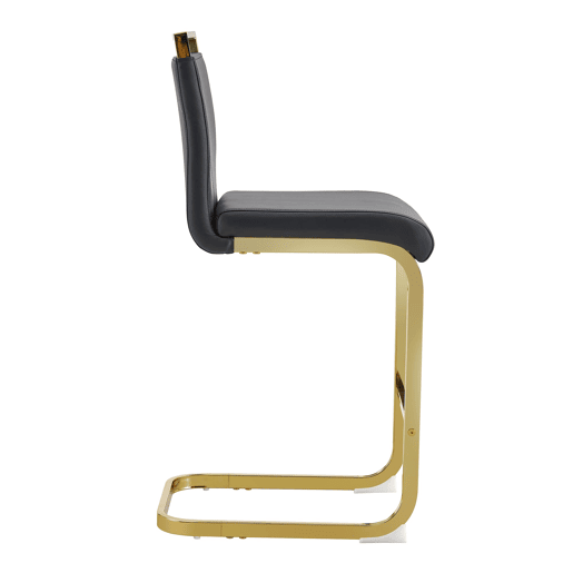 Bancos de bar 2 unidades - Estilo nórdico, couro sintético, pernas metálicas - Preto+Dourado