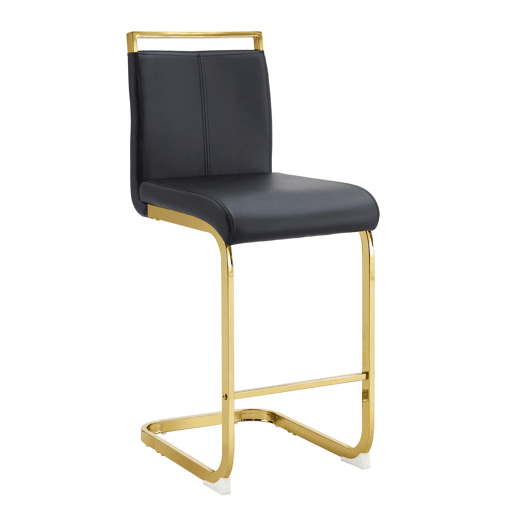Bancos de bar 2 unidades - Estilo nórdico, couro sintético, pernas metálicas - Preto+Dourado