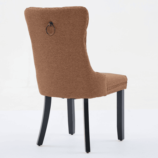 Cadeira de sala de jantar estofada, 2 unidades - Moderna, encosto capitoné, pernas de madeira, acabamentos - Café