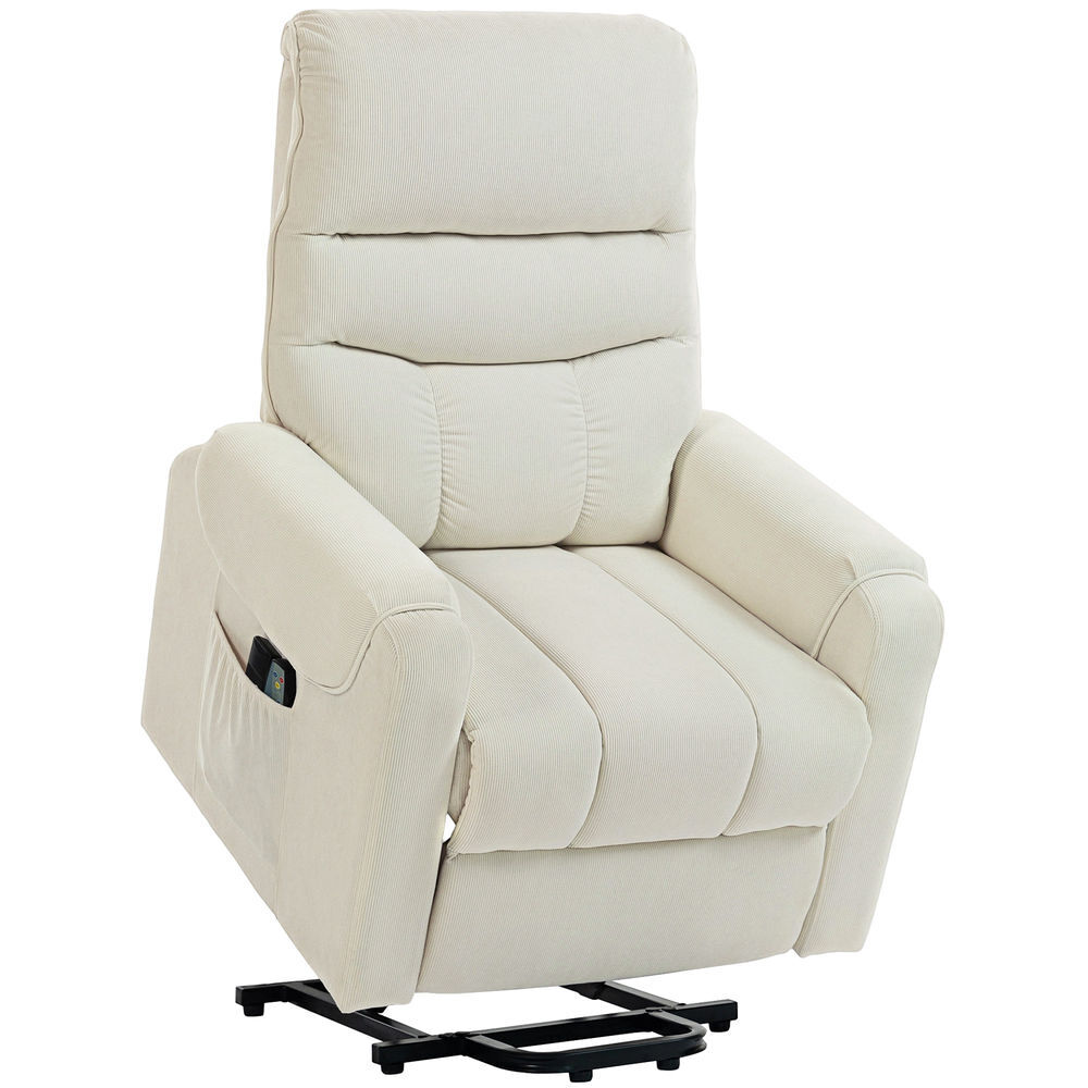 Homcom sillón relax reclinable eléctrico levanta personas, sillón elevador con 8 puntos de masaje, 2 controles remotos, reposapiés, tapizado en pana,