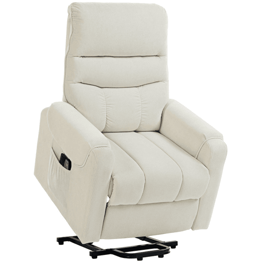 HOMCOM Poltrona de Massagem Relax Poltrona Levanta Pessoas com Reclinação Elétrica em até 135° com Controle Remoto e 8 Zonas de Massagem Estofado em Veludo Cotelê e Acolchoada 83x92x110 cm Bege