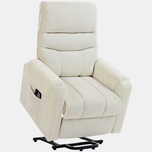 HOMCOM Poltrona de Massagem Relax Poltrona Levanta Pessoas com Reclinação Elétrica em até 135° com Controle Remoto e 8 Zonas de Massagem Estofado em Veludo Cotelê e Acolchoada 83x92x110 cm Bege