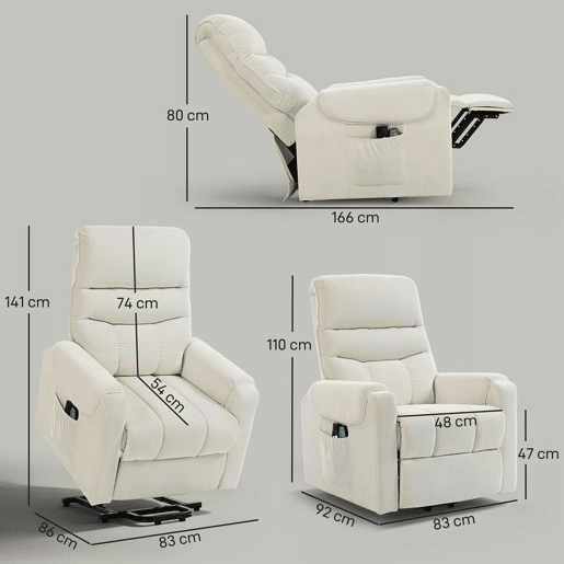 HOMCOM Poltrona de Massagem Relax Poltrona Levanta Pessoas com Reclinação Elétrica em até 135° com Controle Remoto e 8 Zonas de Massagem Estofado em Veludo Cotelê e Acolchoada 83x92x110 cm Bege