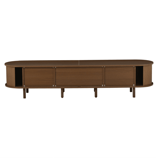 Móvel de TV ovalado 180x40x40 cm - rattan, porta enrolável, MDF - nogueira