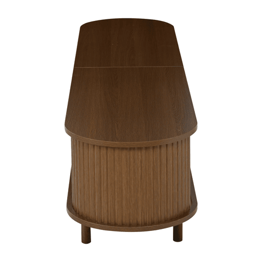 Móvel de TV ovalado 180x40x40 cm - rattan, porta enrolável, MDF - nogueira