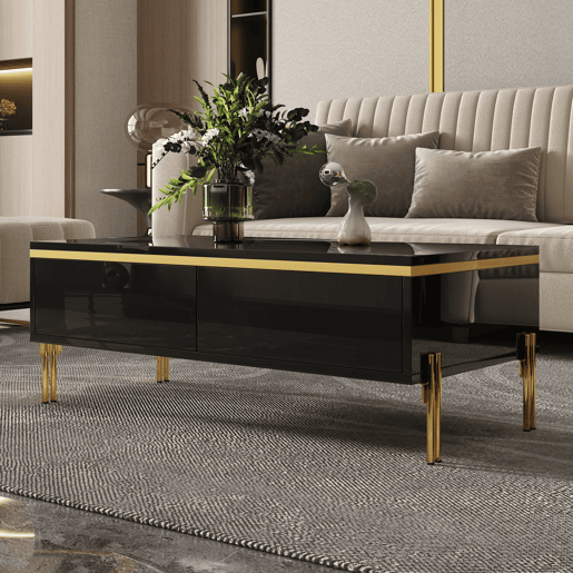 Mesa de centro 100x50x36 cm - moderna, multifuncional, alto brilho - preta Mesa de centro 100x50x36 cm - moderna, multifuncional, alto brilho - preta