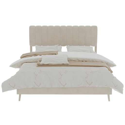 Cama estofada 160x200 - cabeceira acolchoada, base baixa sem arrumação - bege Cama estofada 160x200 - cabeceira acolchoada, base baixa sem arrumação - bege